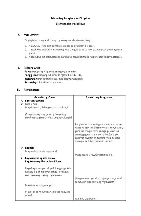Masusing Banghay Aralin sa Filipino (Detailed lesson plan in .